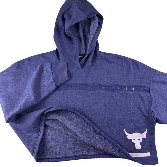 Under Armour Project Rock Crop Hoodie Womens M Brahma Bull Navy Blue Pullover - Picture 1 of 13